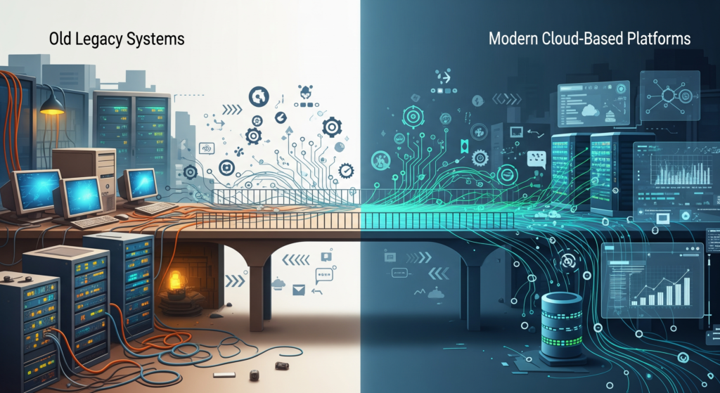 Legacy systems transforming into modern digital platforms"